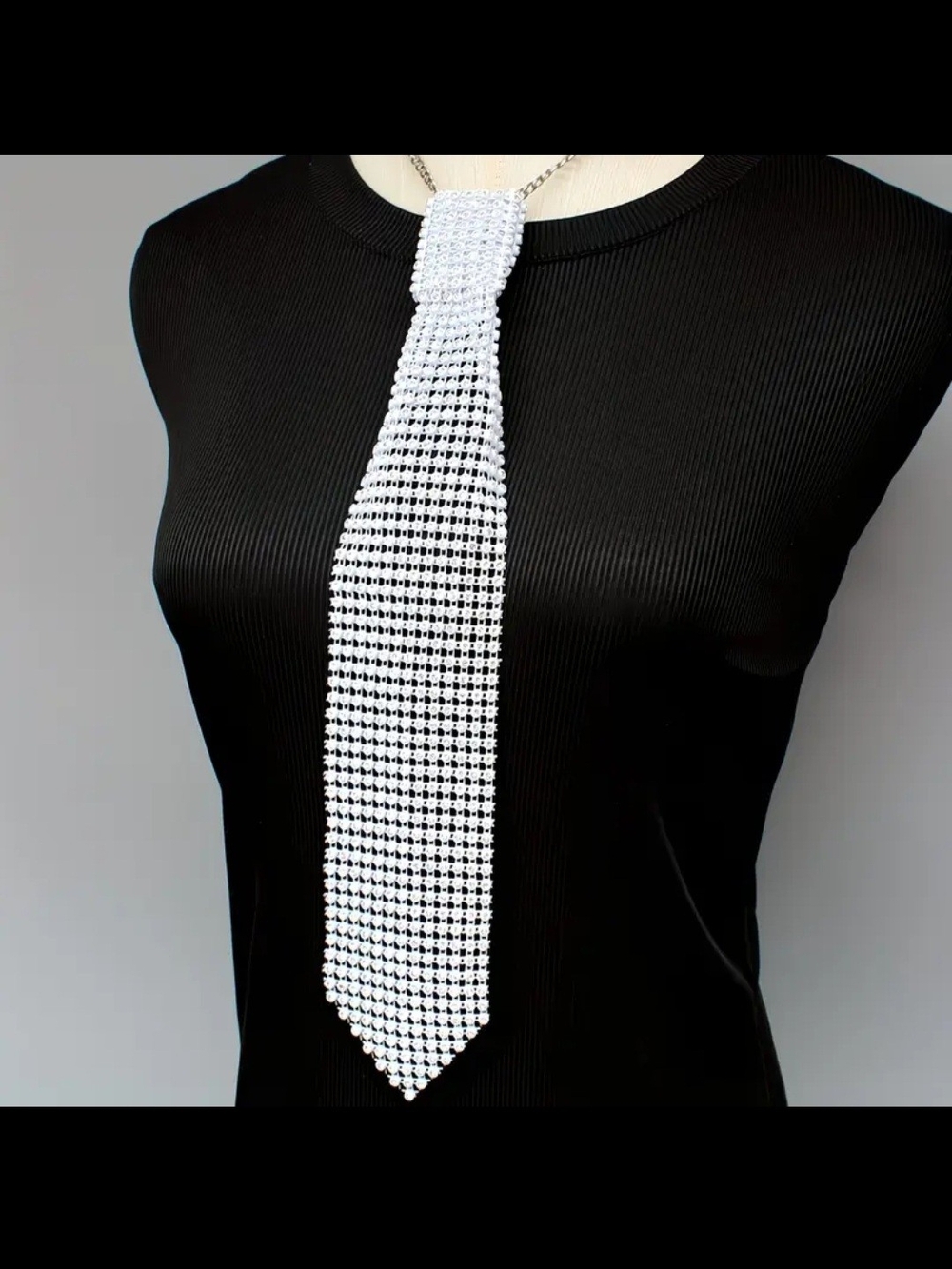 Crystal Mesh Tie Necklace - White